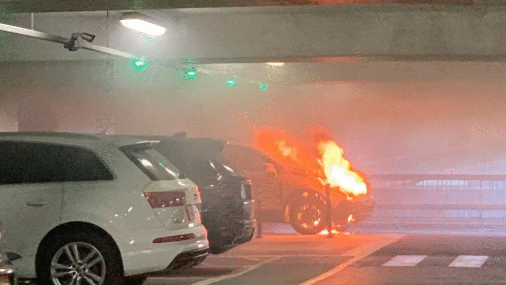 Vehicle Destroyed by Fire in Car Park at Heathrow Airport